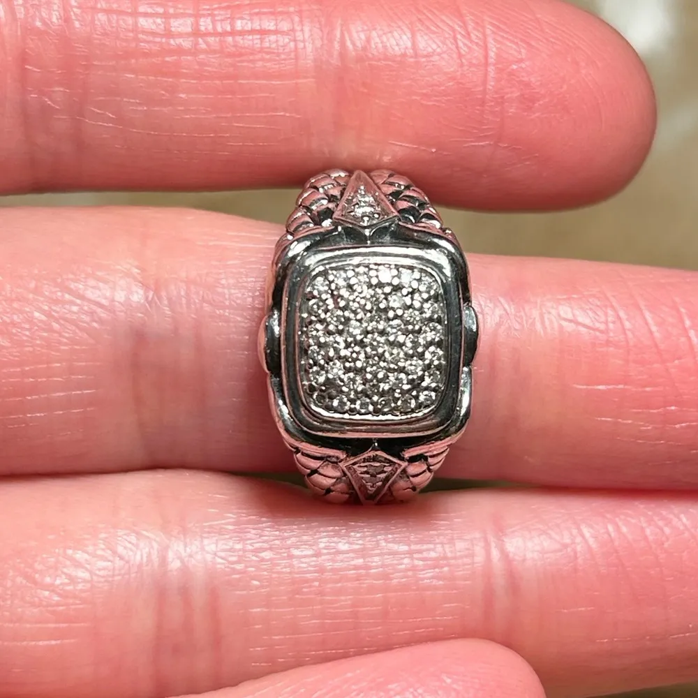 Scott Kay 925 Sterling Silver Pave Diamond Basket Weave Square Ring - Image 14