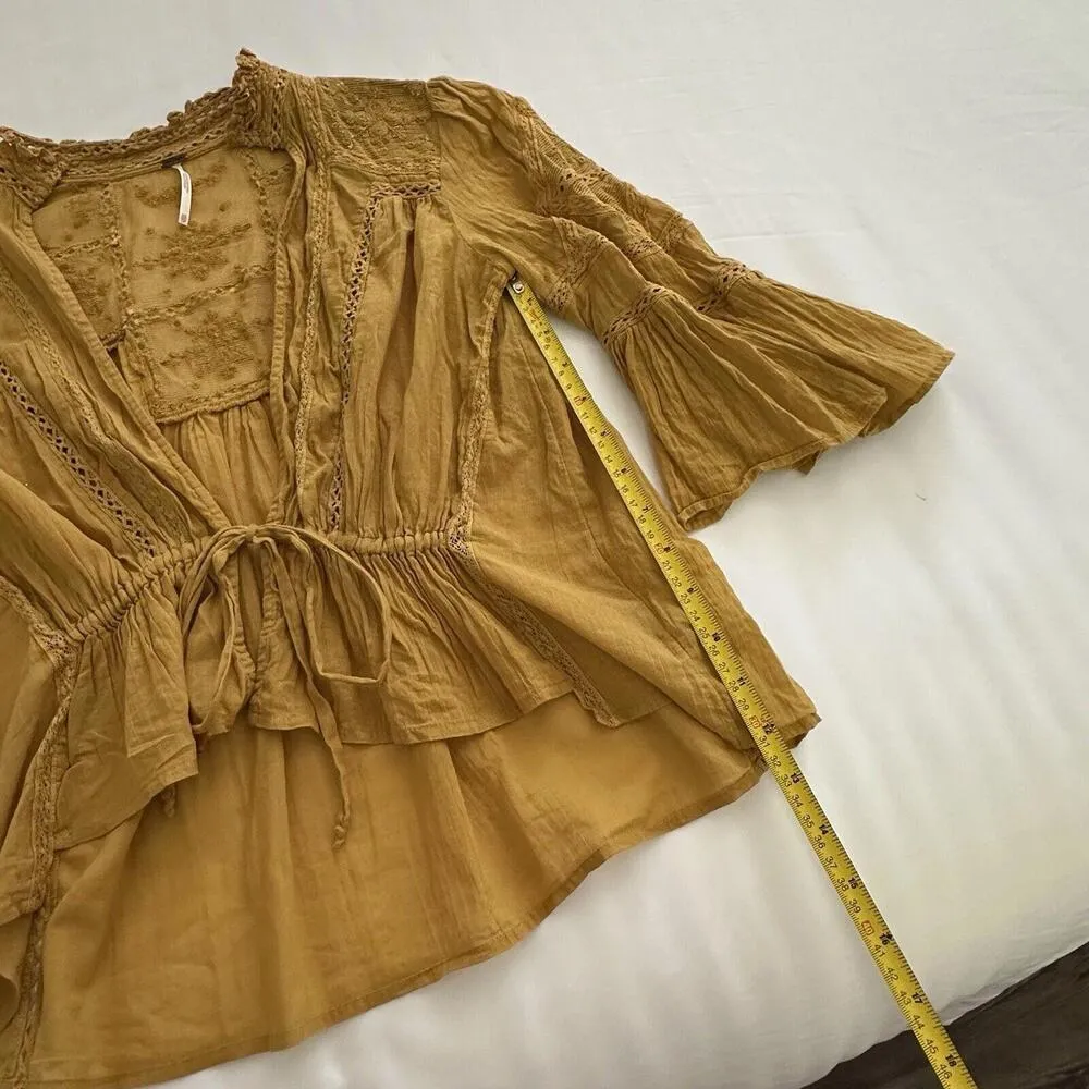 Free People Yellow Open Tie Front Shrug  Shirt Top Sz Extra Small XS Women’s - Image 5