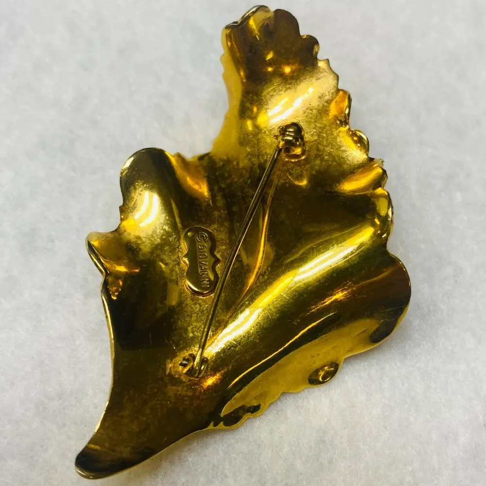Giovanni Gold Tone Metal Jewelry Pin Brooch Textured Wave Curve Edges Vintage - Image 12