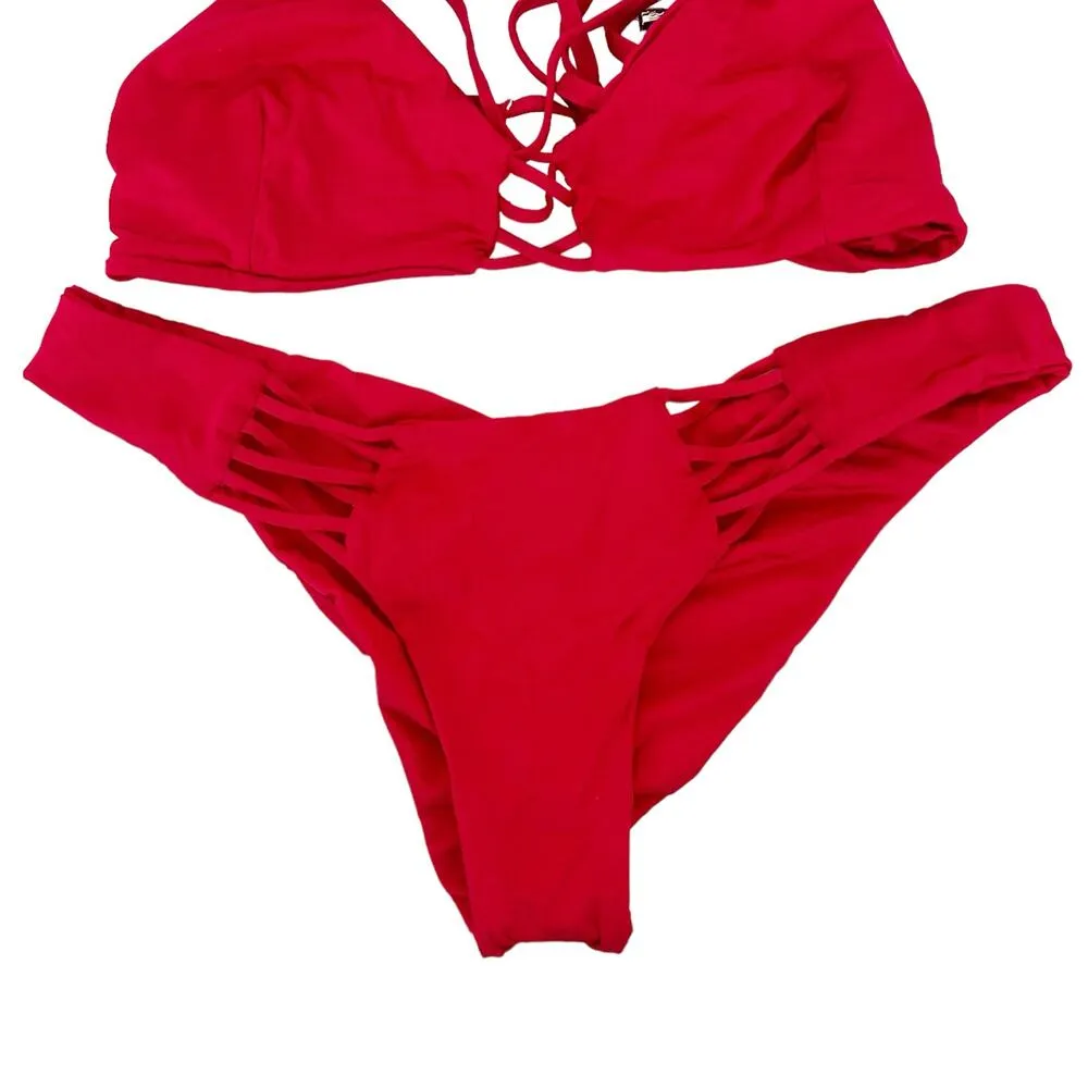 Beach Bunny Red Scrunch Butt Bikini Bathing Suit Sz M - Image 3