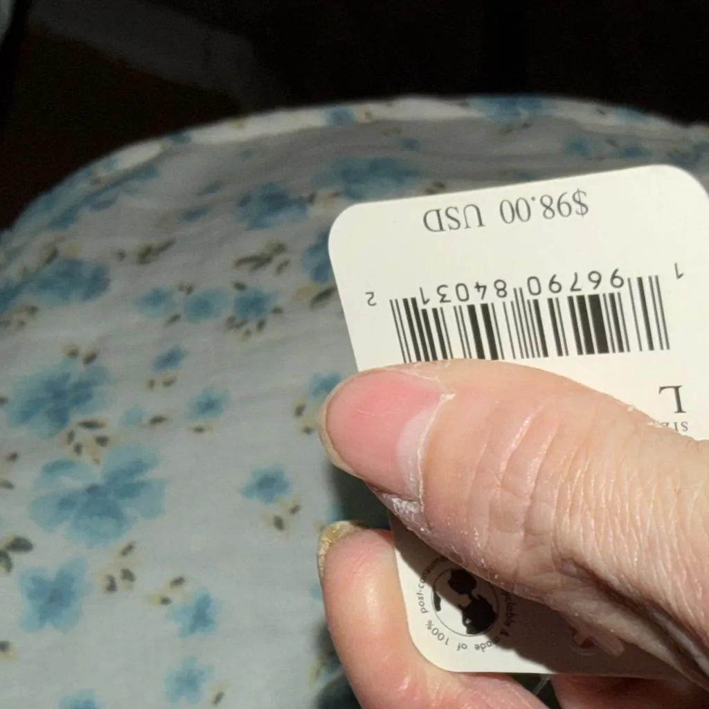 Free People Another Life Blue Floral Cropped Smocked Tie Back Blouse Size Large - Image 9