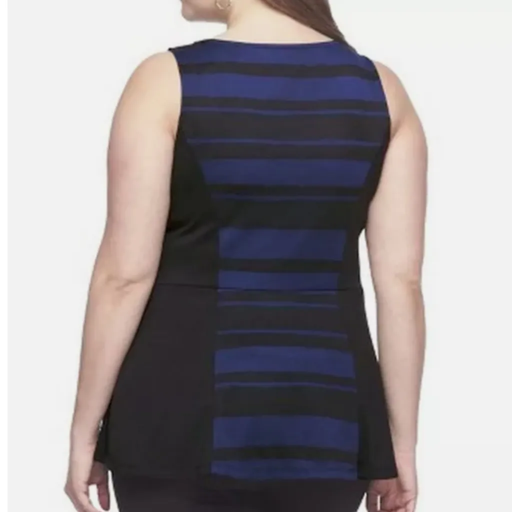 PURE ENERGY Peplum Shirt Womens PLUS 3X 22 24 Tank Top Sleeveless Striped Blue - Image 2