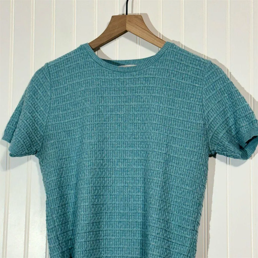 Alfred Dunner Women’s Petite M Teal Knit Top Short Sleeve Textured Sweater USA Blue Size undefined - Image 2