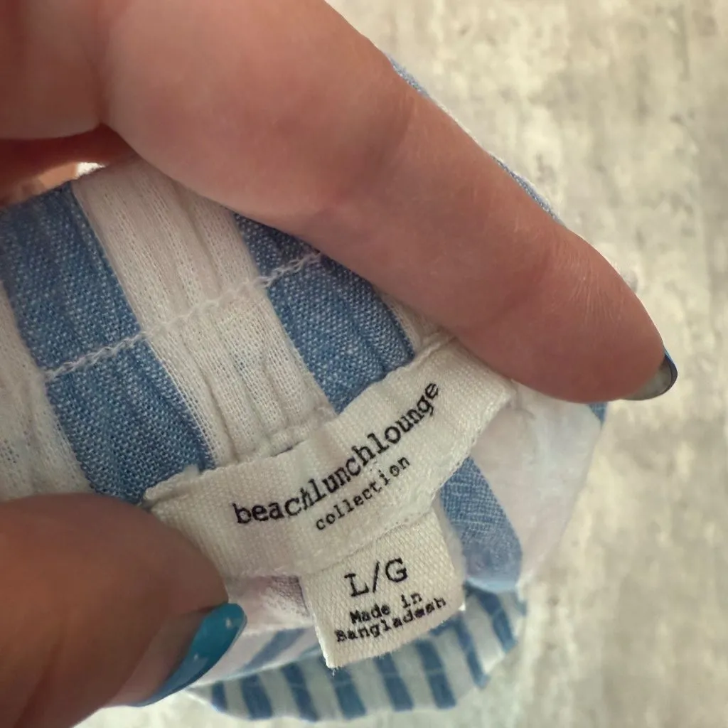 Beach nautical stripe pull on casual shorts swim cover vacation resort shorts L White Size L - Image 2