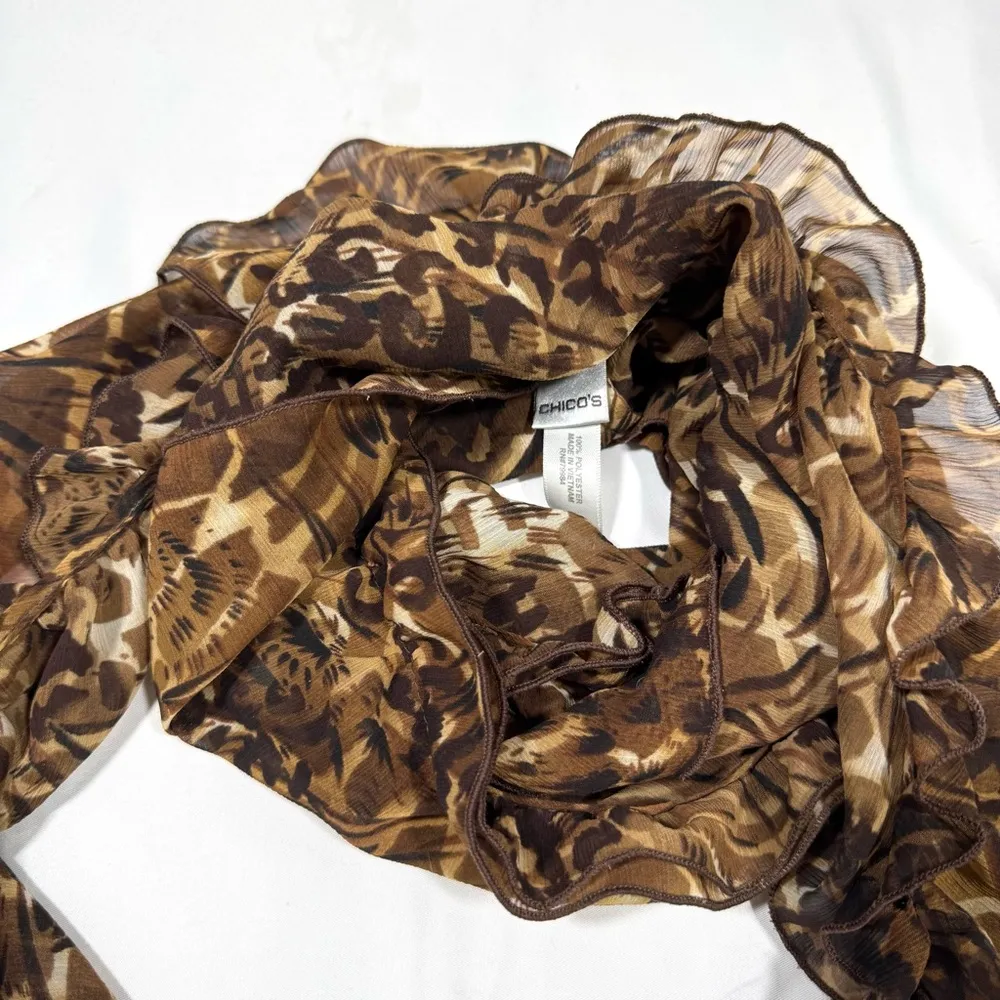 Chico's Animal Print Sheer Ruched Brown Tan Scarf - Image 4