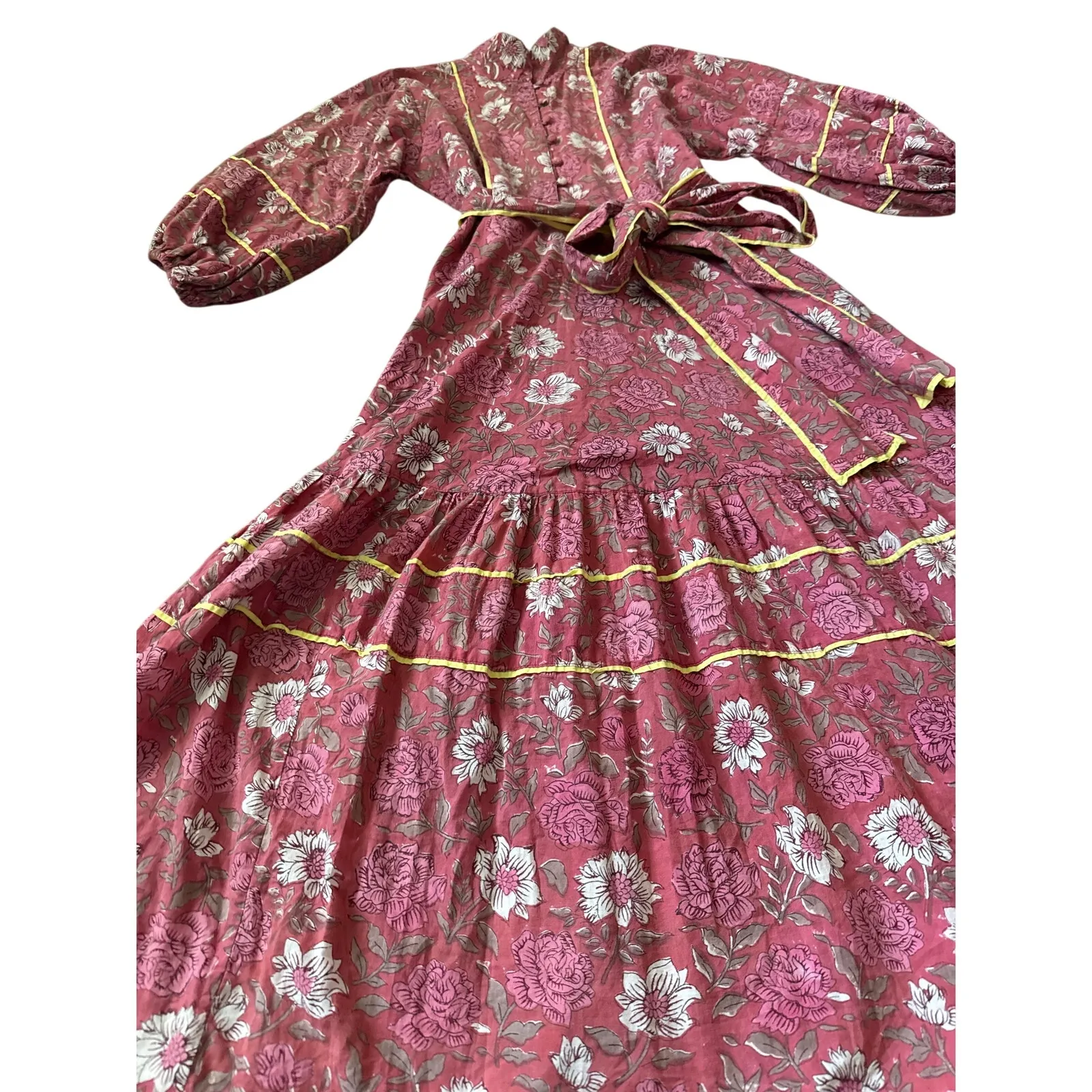 Sue Sartor Paloma Flounce Dress Midi Dress Pink Floral Size Small - Image 4