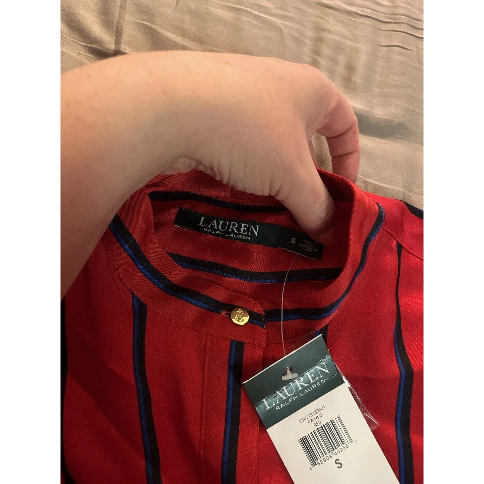 Lauren Ralph Lauren Red Button up Long Sleeve Blouse Blue White Stripes NWT - Image 9
