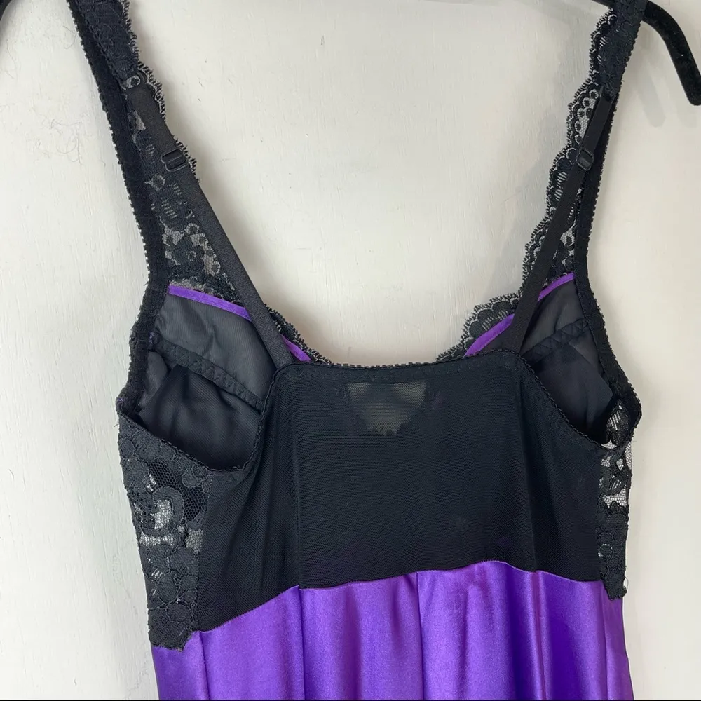 Vintage 90s Victoria’s Secret Purple Satin Lace Midi Slip Dress Slit Sz XS - Image 9