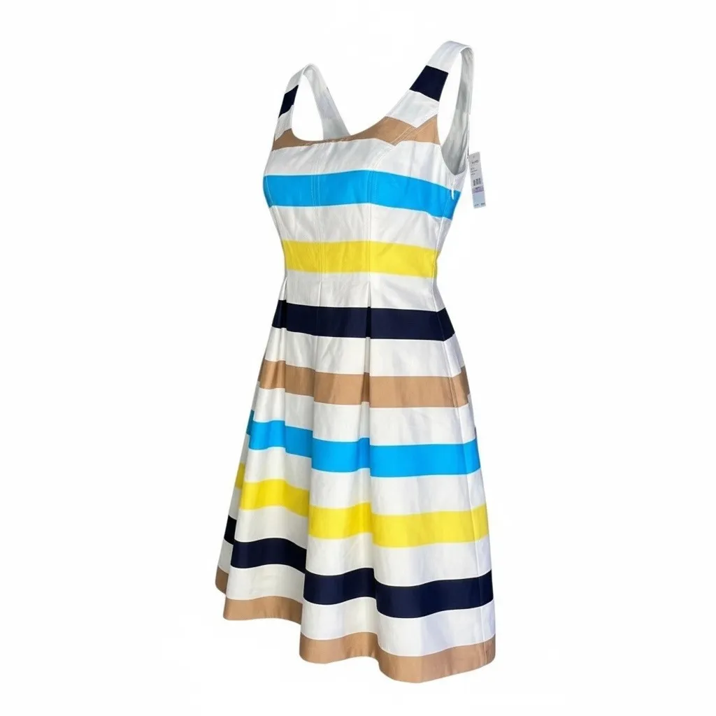 Nine West Shanti Blue‎ Multi Striped Sleeveless Dress 6 Colorful Cottage NWT - Image 2