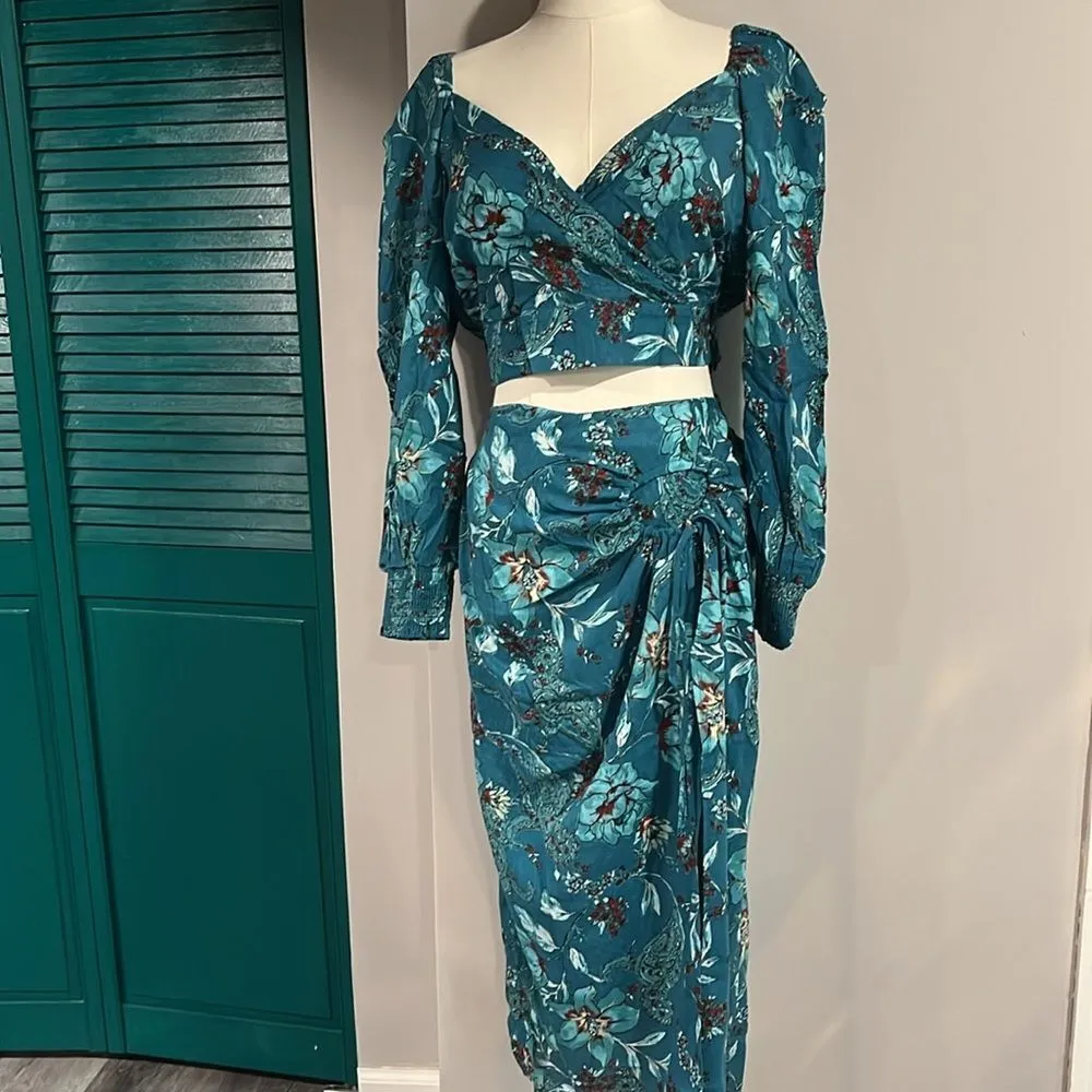 (SET) band of the free NWT Celine Floral midi skirt and top SET small Blue - Image 2