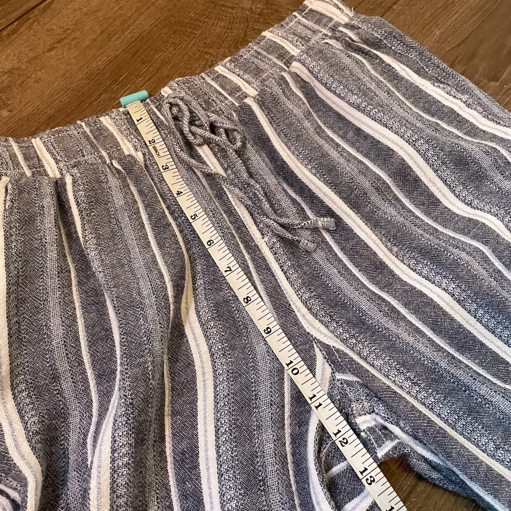 Briggs linen blend pants blue striped drawstring elastic waist Women’s size M Size M - Image 11