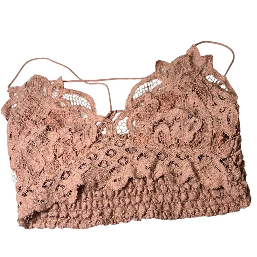 NWT Free People L Adella bralette in a mauve/dusty rose color lace crop top bra - Image 2