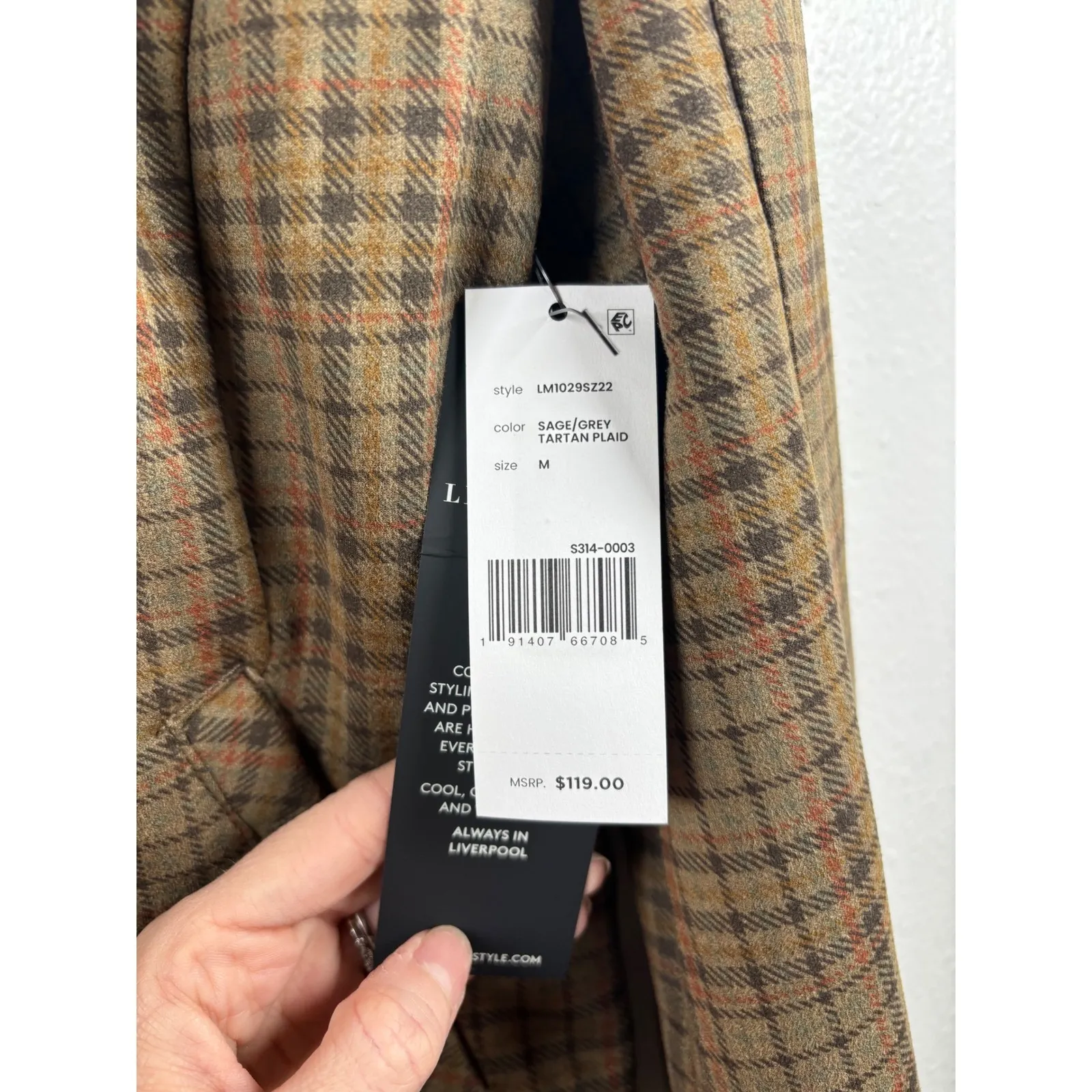 Liverpool Los Angeles M Full Zip Front Collared Jacket Plaid‎ Sage Grey NWT Brown Size M - Image 7