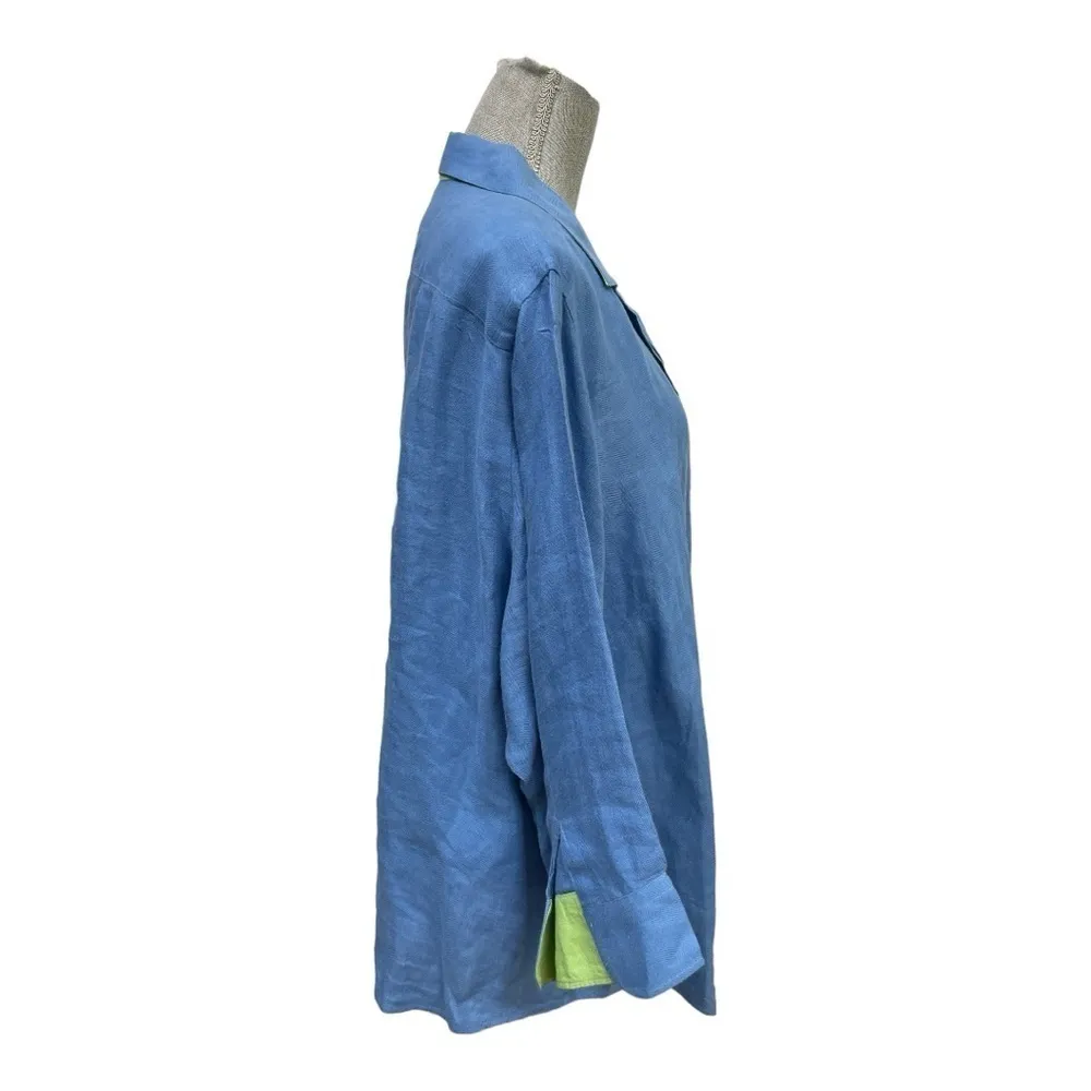 Vtg.Ralph Lauren Linen
Jacket - Beautiful Blue with Lime Green Cuffs Sz. 2X - Image 2