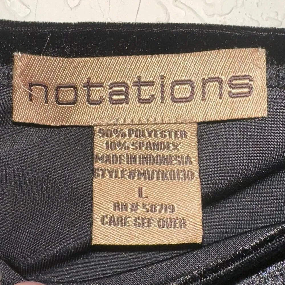 Notations  Black Velvet Skirt Ruffle Hem Pull-On Midi Size Large Holiday Party - Image 3