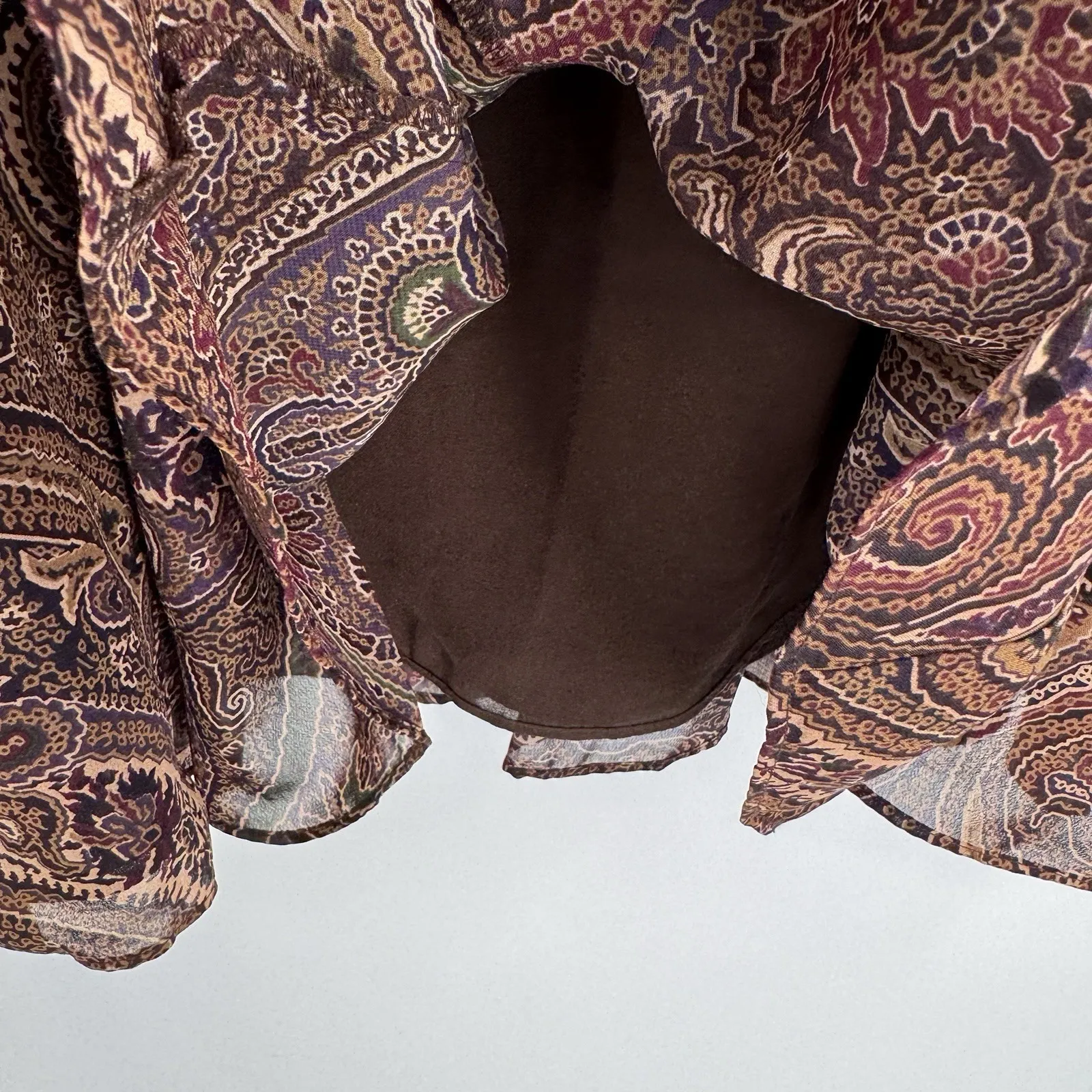 Vintage Y2K Chaps Forest Fairy Skirt Womens 8 Brown Paisley Polyester Preppy - Image 7