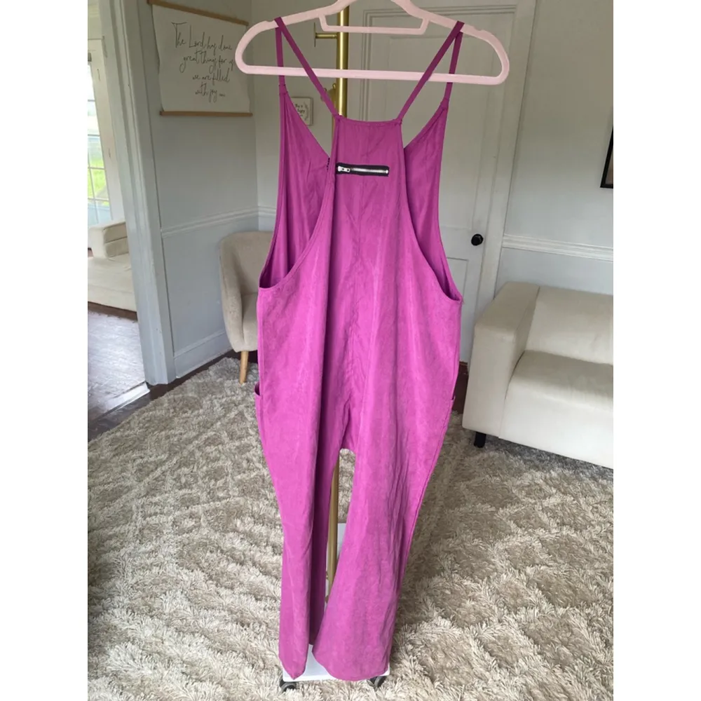 Hot Romper Magenta Jumpsuit Spring Summer Relaxed Pockets Yoga Lounge Clean Girl - Image 3