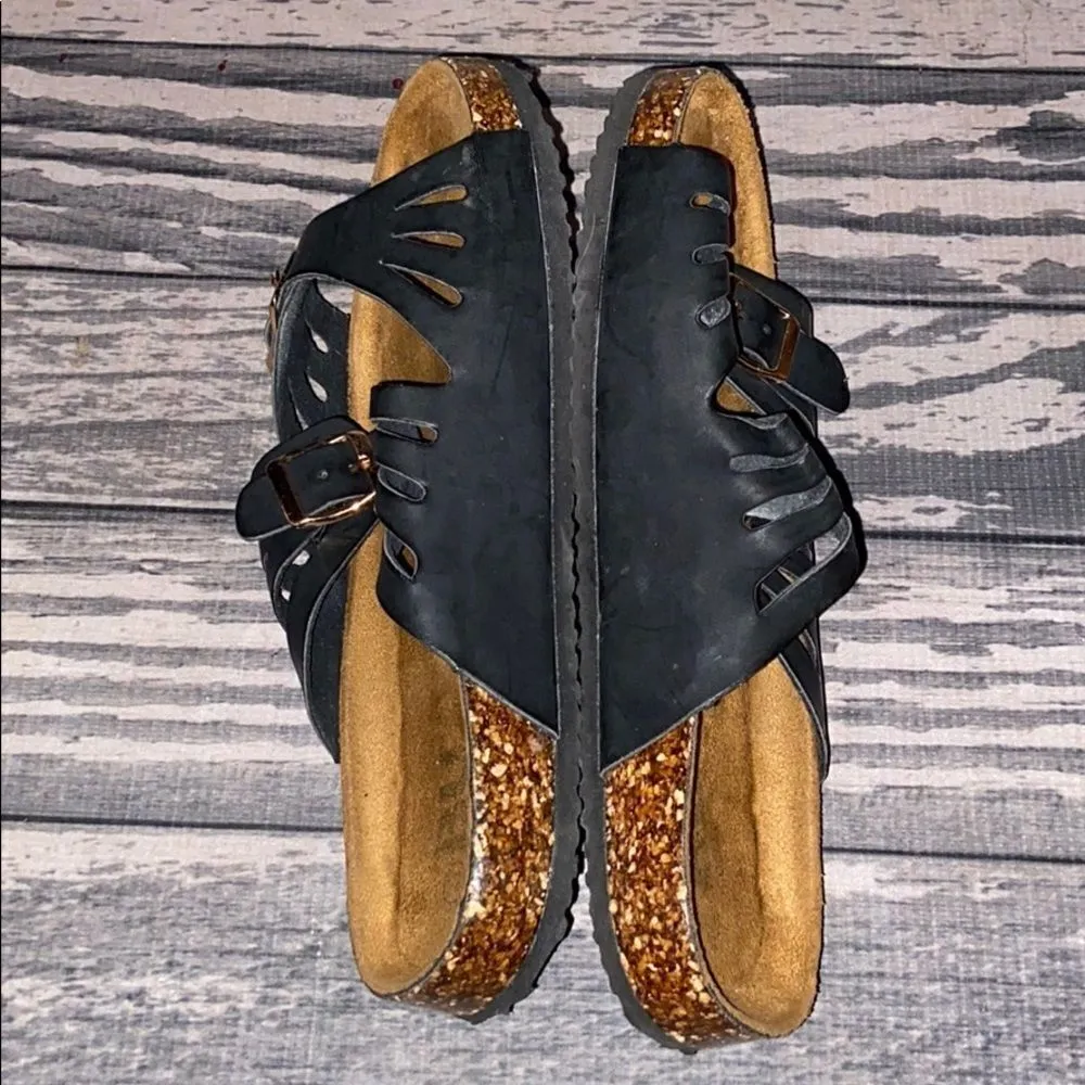 BU Collection Black Leather Sandal Shoes Size 8.5 Black - Image 5