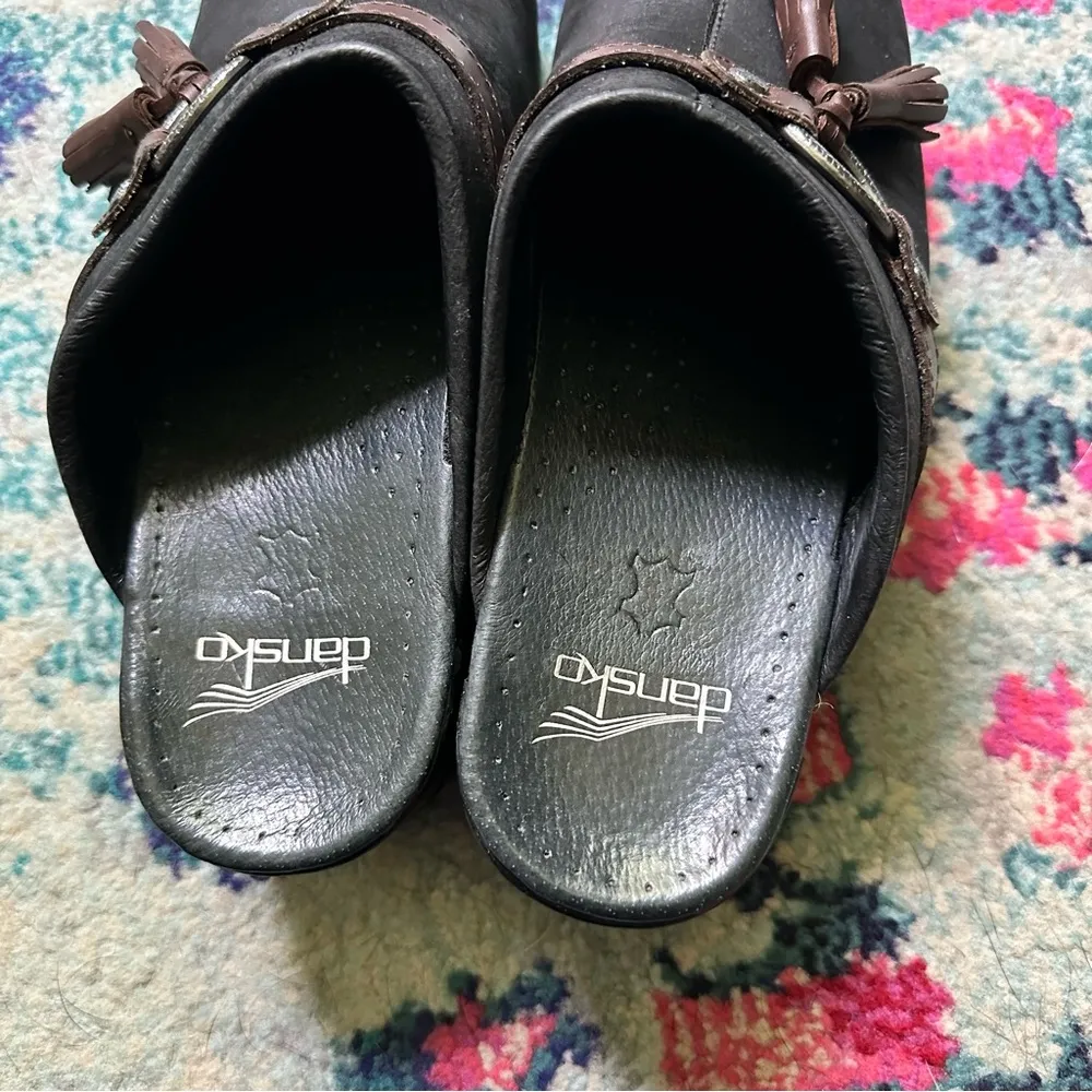 Dansko Shandi Black Nubuck Leather Biker Harness Mules - Image 5