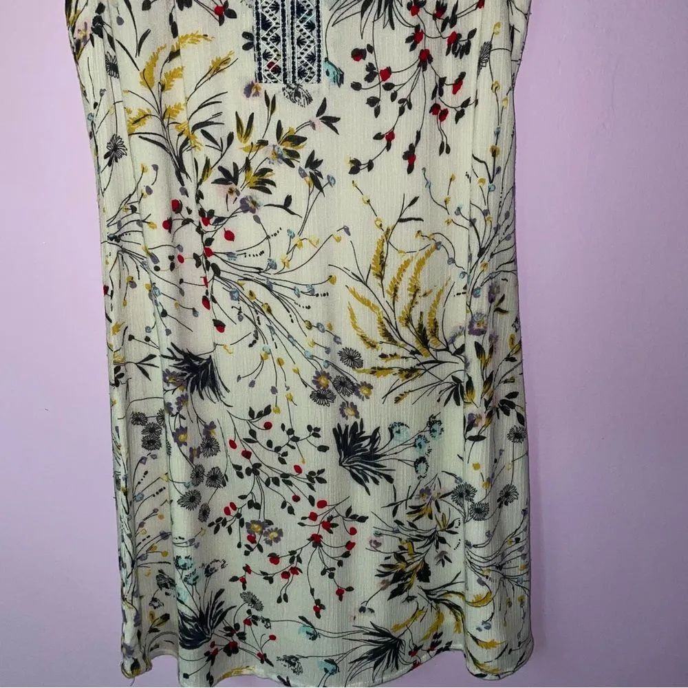 Skies Are Blue S Dress Midi Shift Embroidered Split Collar Sleeveless Floral - Image 3