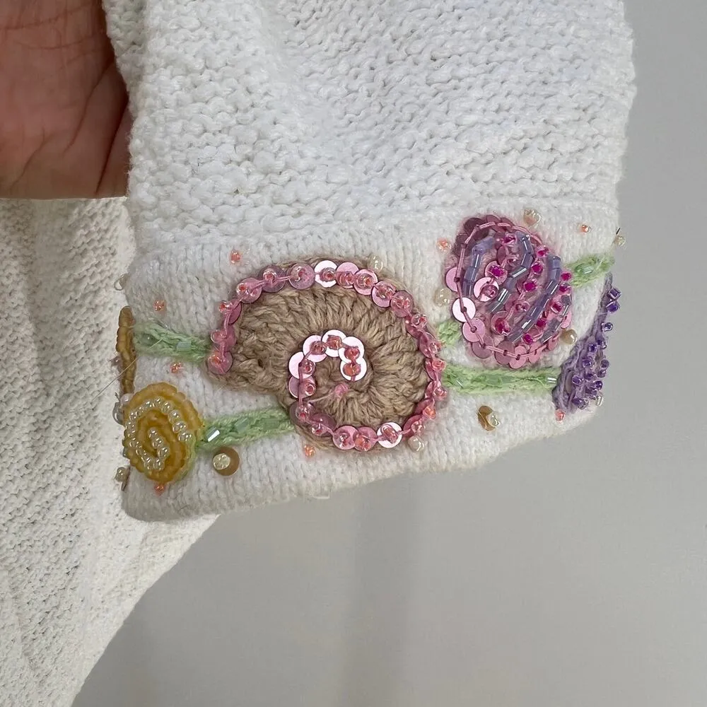 Vintage Nautical Beaded Cardigan Design Options by Philip and Jane Gordon White Size XL - Image 4