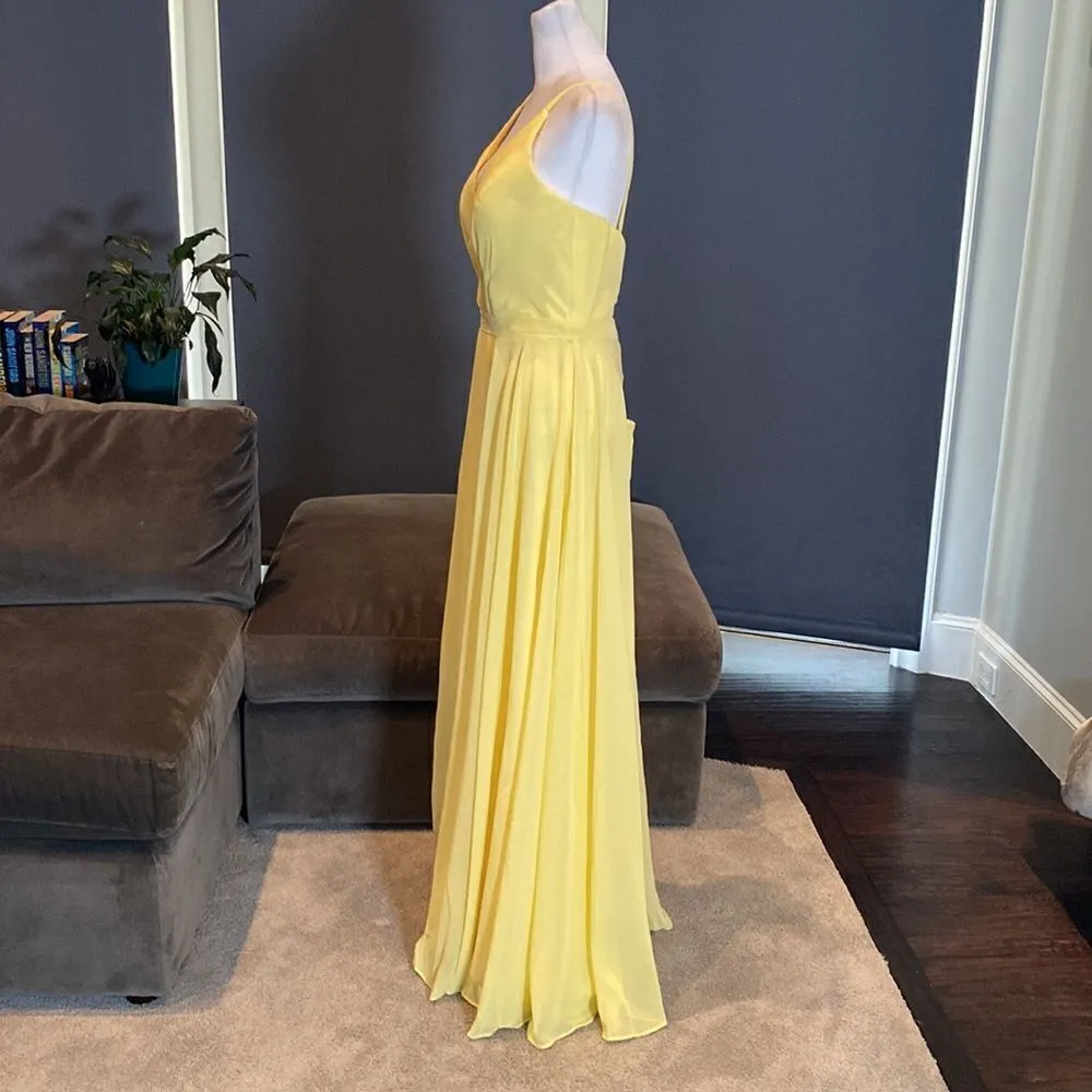 Women’s Yellow Chiffon Full Length Bridesmaid Prom Dress Corset Back Size 10 Yellow - Image 4