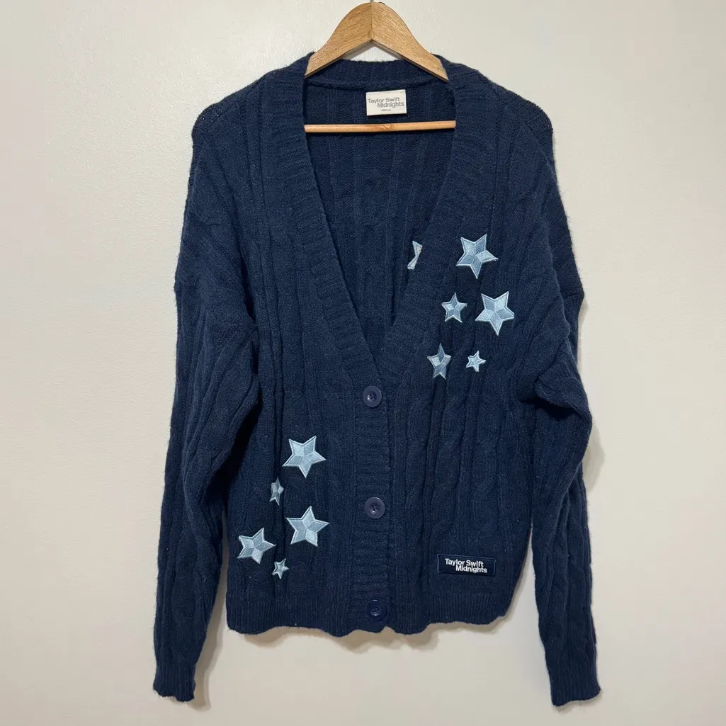 Official Taylor Swift Midnight Cardigan Size Medium Large Navy Blue Cable Knit - Image 2