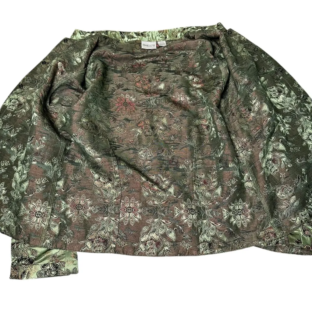 Vintage Y2K Chico's Silk Blend Brocade Jacket 8 | Green Floral Artsy Y2K Retro - Image 7