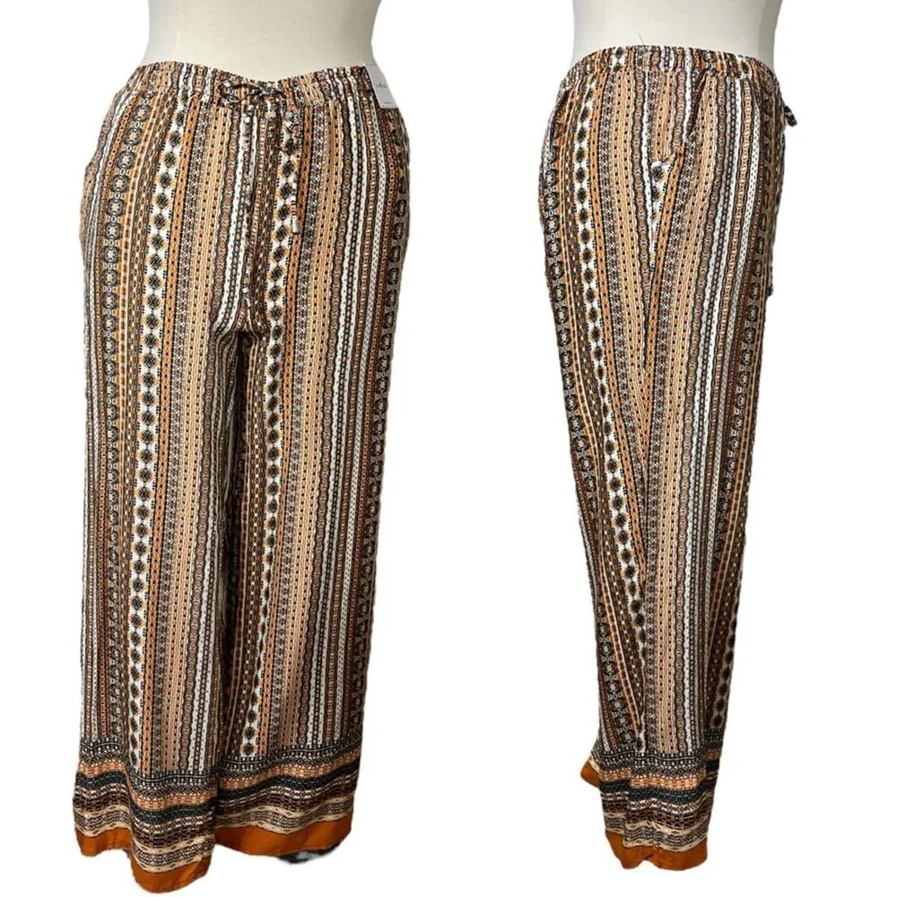 Love Wish Maternity Pants Wide Leg Palazzo Drawstring Waist Orange Multi Size XL - Image 15