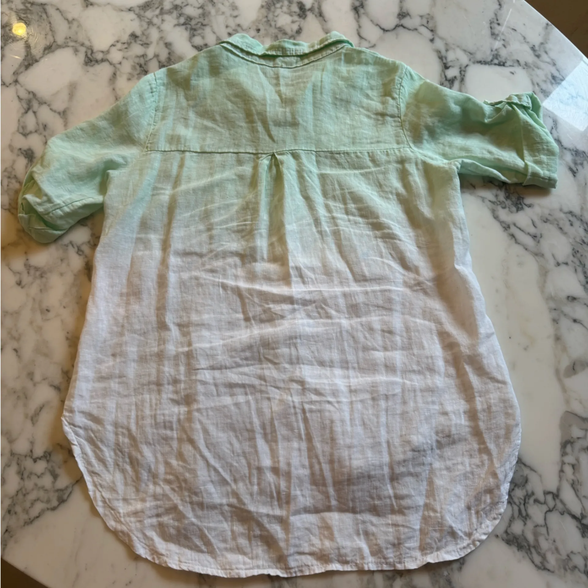 EUC Kabana Women’s Linen Green and White Button - Image 2