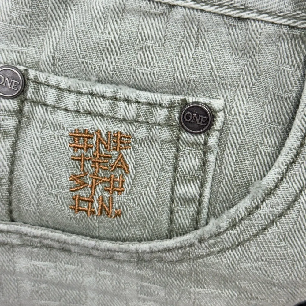 One Teaspoon Outlaws Mid Waist Frayed Hem Denim Shorts, Khaki Green, Size 28 - Image 9