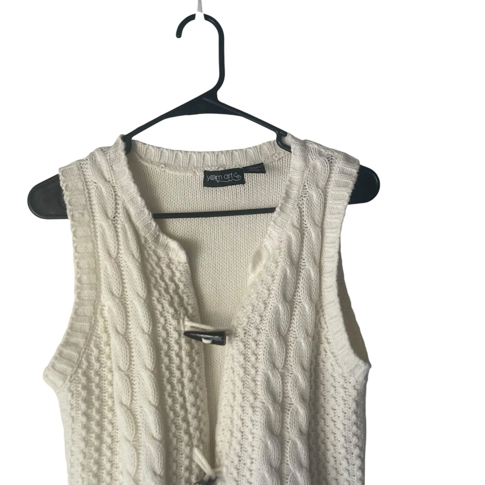 Yarn Art Size Small Ivory Cable Knit Fisherman Toggle Buttons Sweater Vest White - Image 2