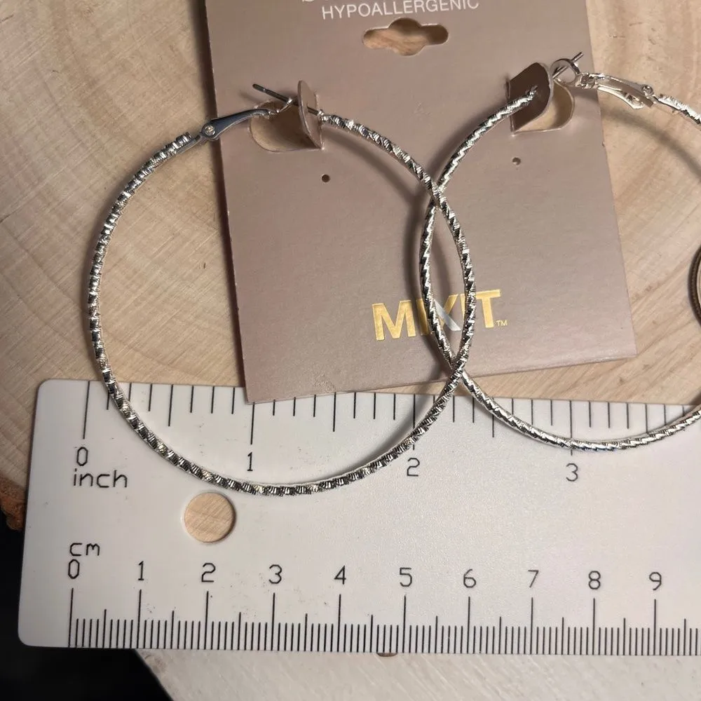 Large Silver-Tone Hoop Earrings - Image 3