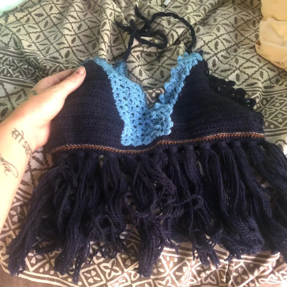 Handmade Crochet Top Blue Size M - Image 2