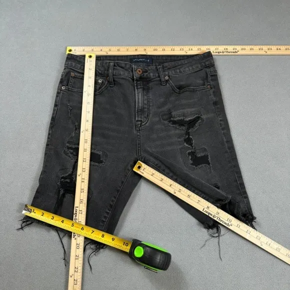 Aeropostale Denim Shorts 32 Womens Back Slim Cut Off Grey Ripped Distressed - Image 3