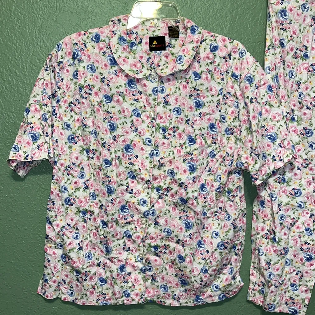 Vintage Liz Sport 80s Corduroy Floral Shirt - Image 3