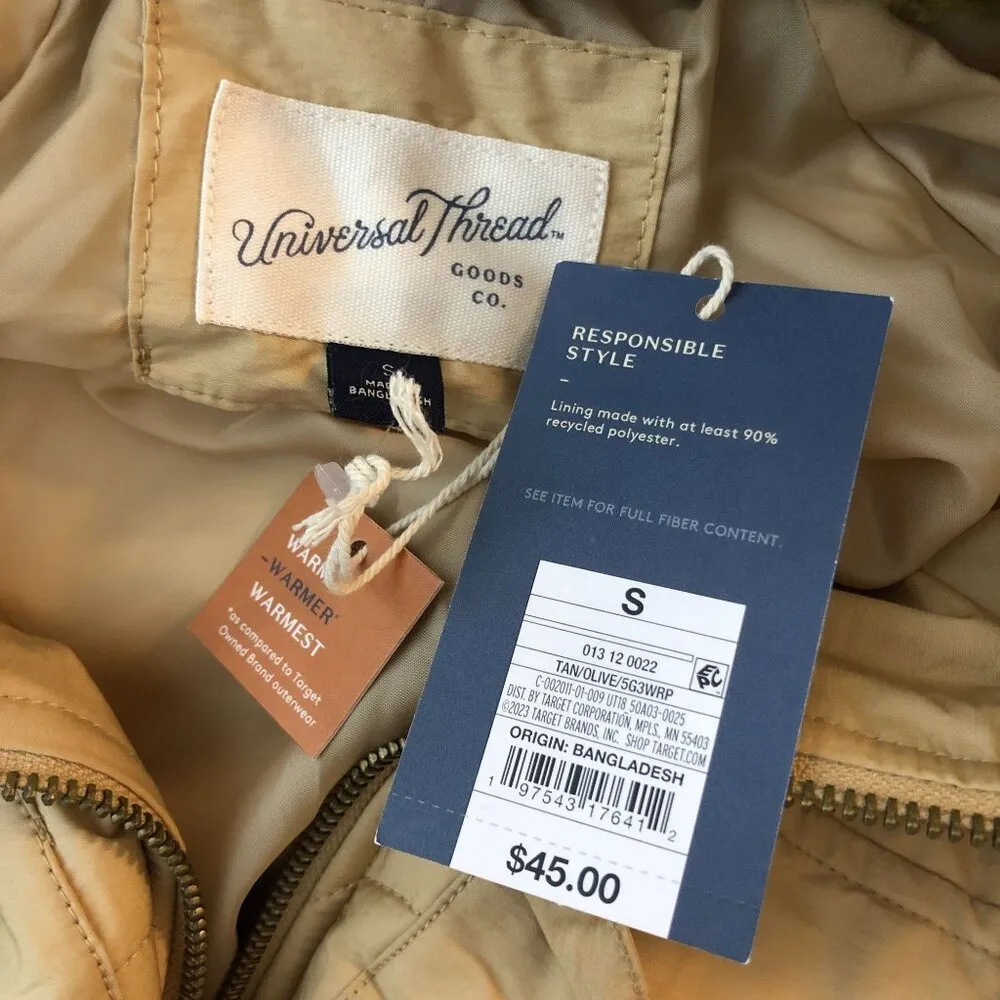 Universal Threads Universal Thread Faux Shearling & Quilted Jacket Beige Green Size S - Image 4