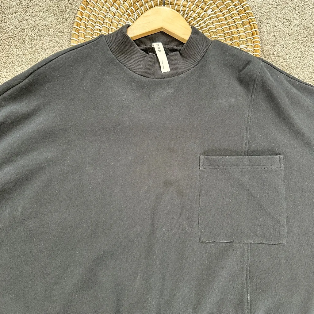 Nap Women’s Loungewear Terry Cropped Boxy Sweatshirt Mock Neck in Black L Size L - Image 4