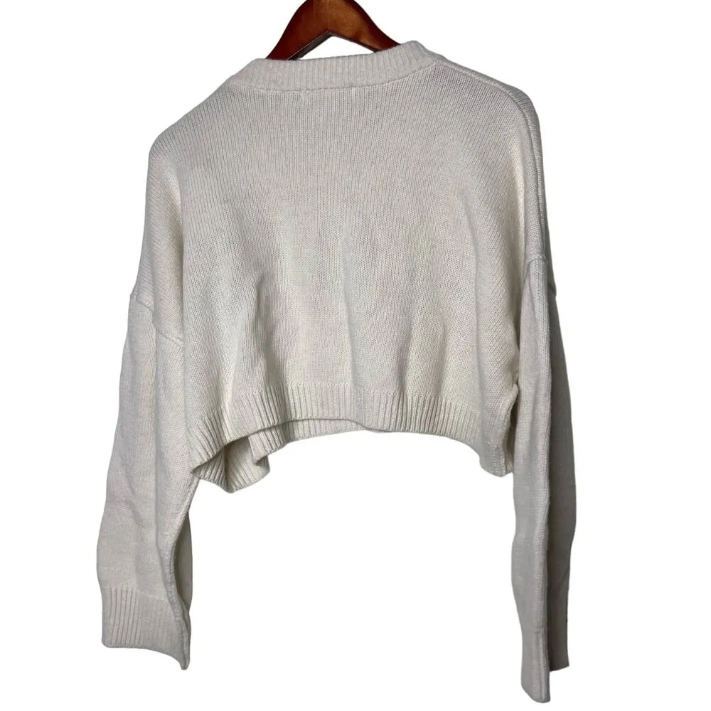 Hers Cropped Crewneck Long Sleeve Pullover Cropped Sweater White Womens S - Image 3
