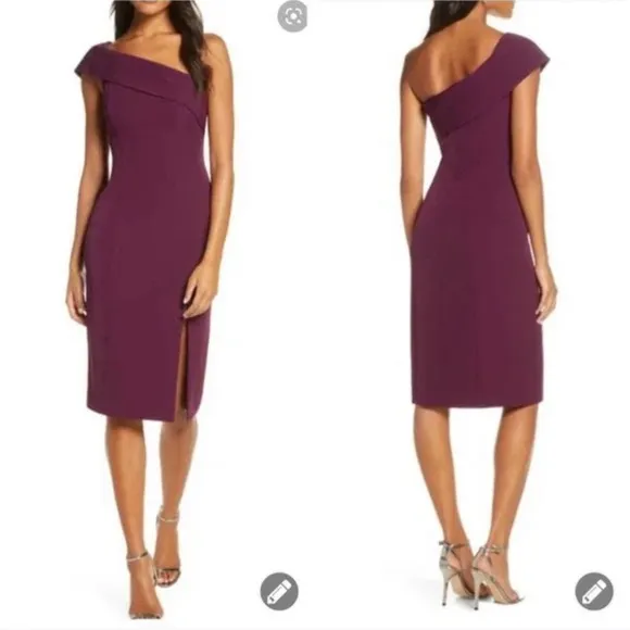 Eliza J Off The Shoulder Scuba Crepe Plum Cocktail Dress Size 10 - Image 2