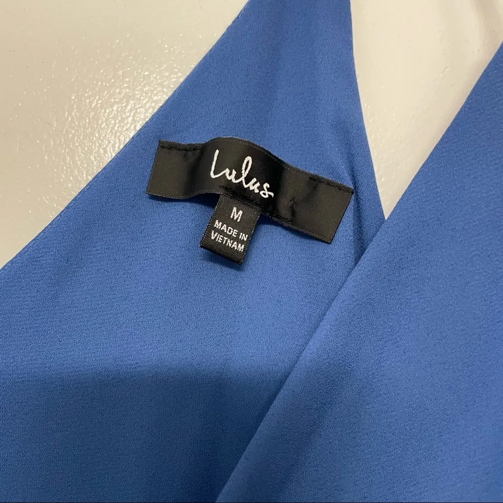 Lulus Manhattan Moment Blue Ruffled Midi Wrap Dress Size M - Image 2