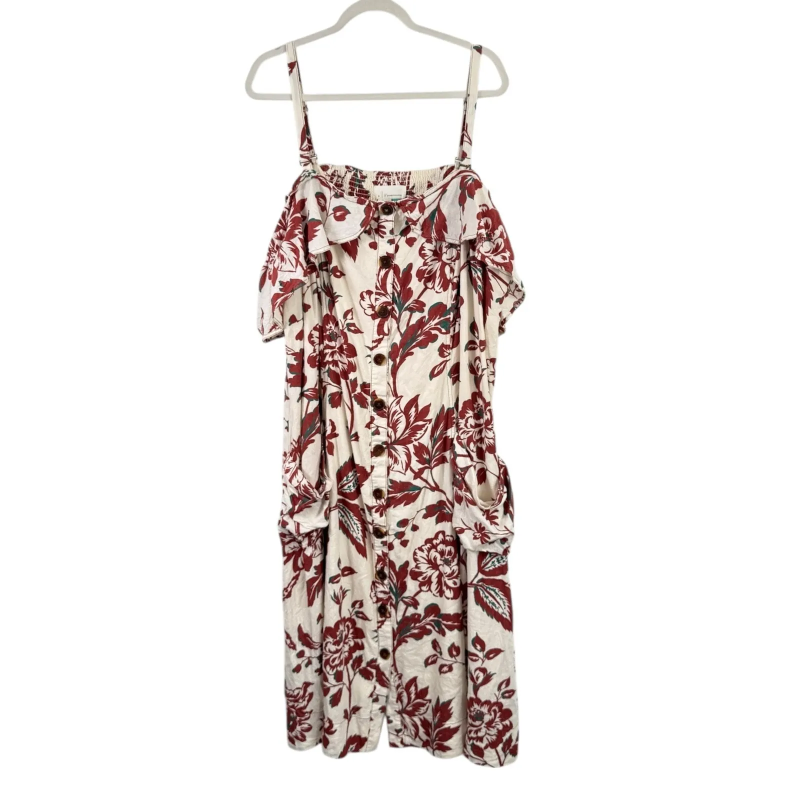 Anthropologie A+ Oahu Floral Linen Blend Midi Dress Off Shoulder Womens Plus 26W - Image 3