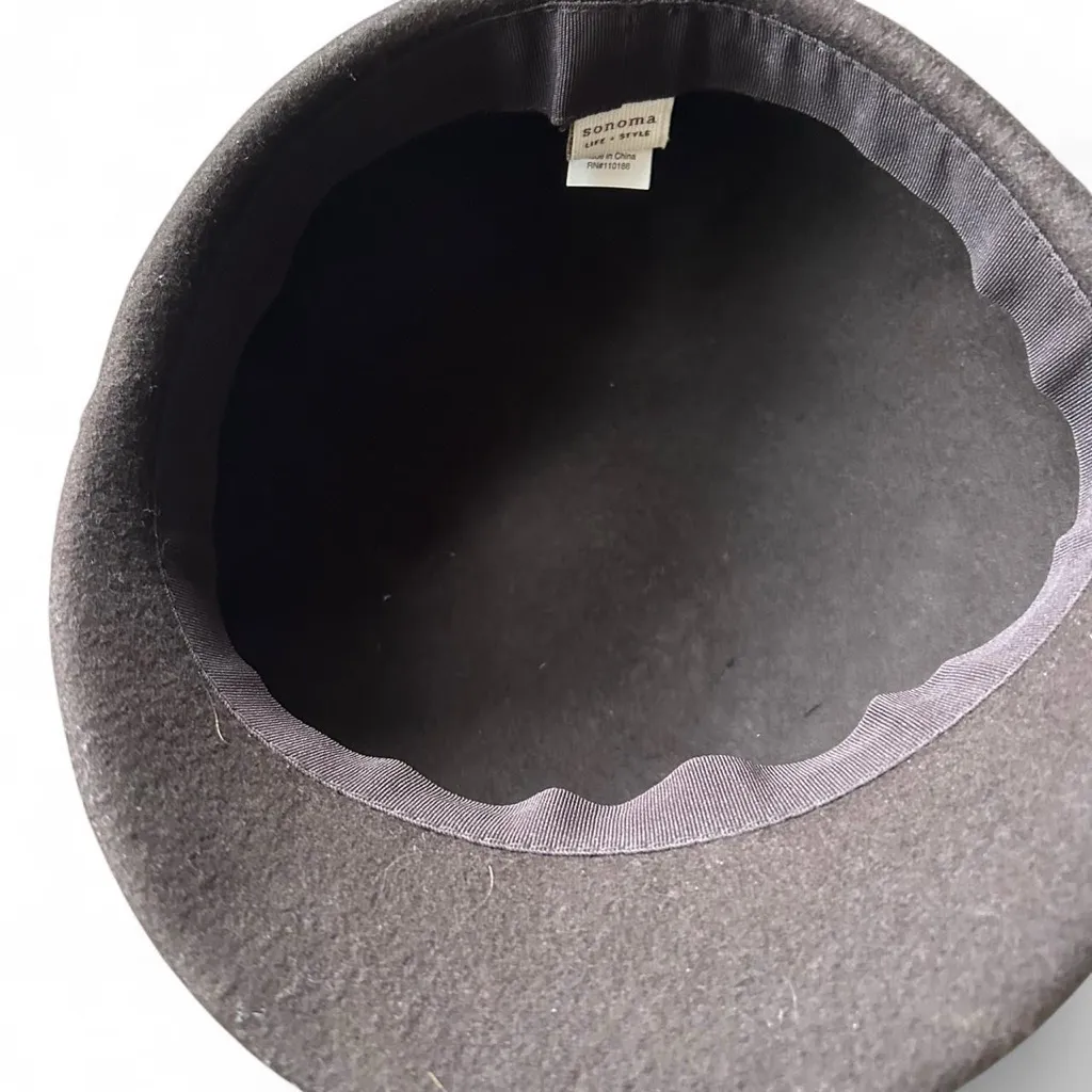 Sonoma brown felt wool newsboy cap with faux leather trim accessories - Image 4