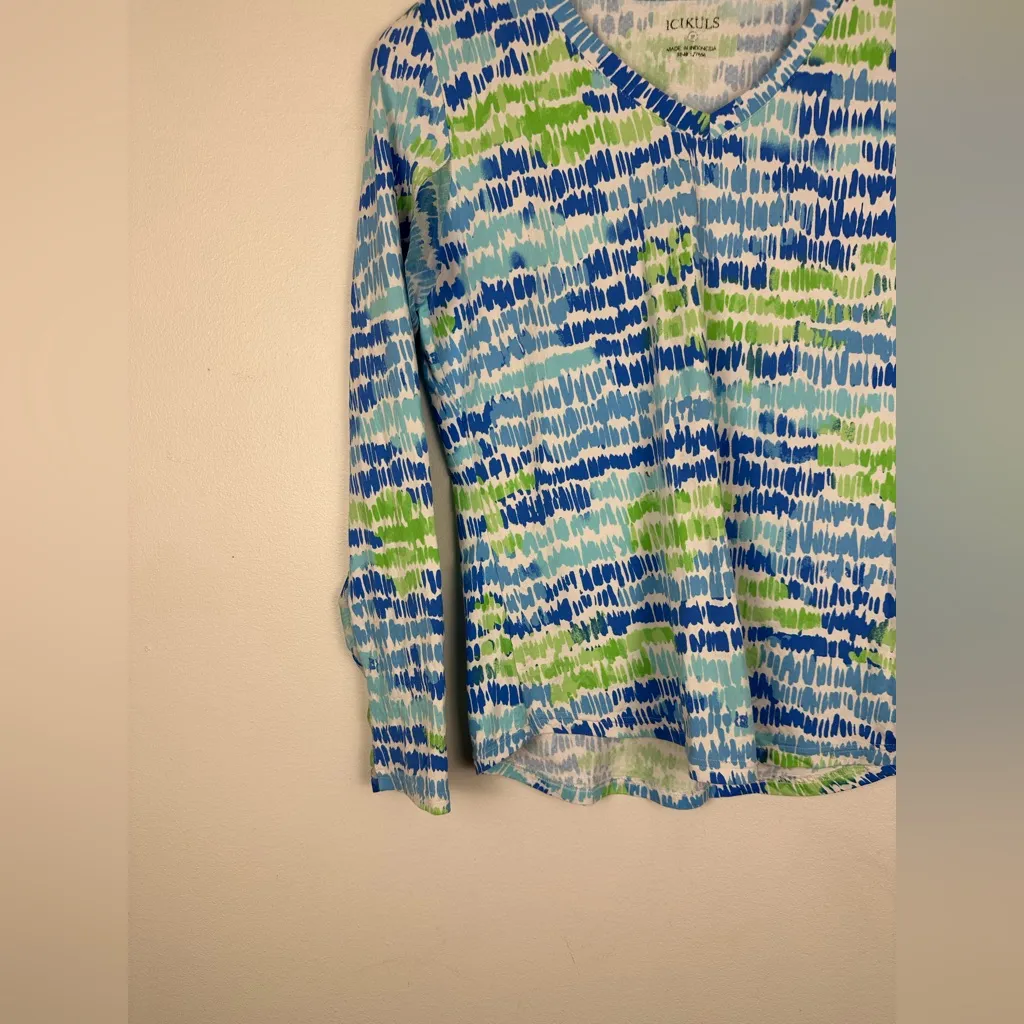 Icikuls Pullover Mesh Blue Green Long Sleeve Stretch Golf Women’s Sz M Size M - Image 2