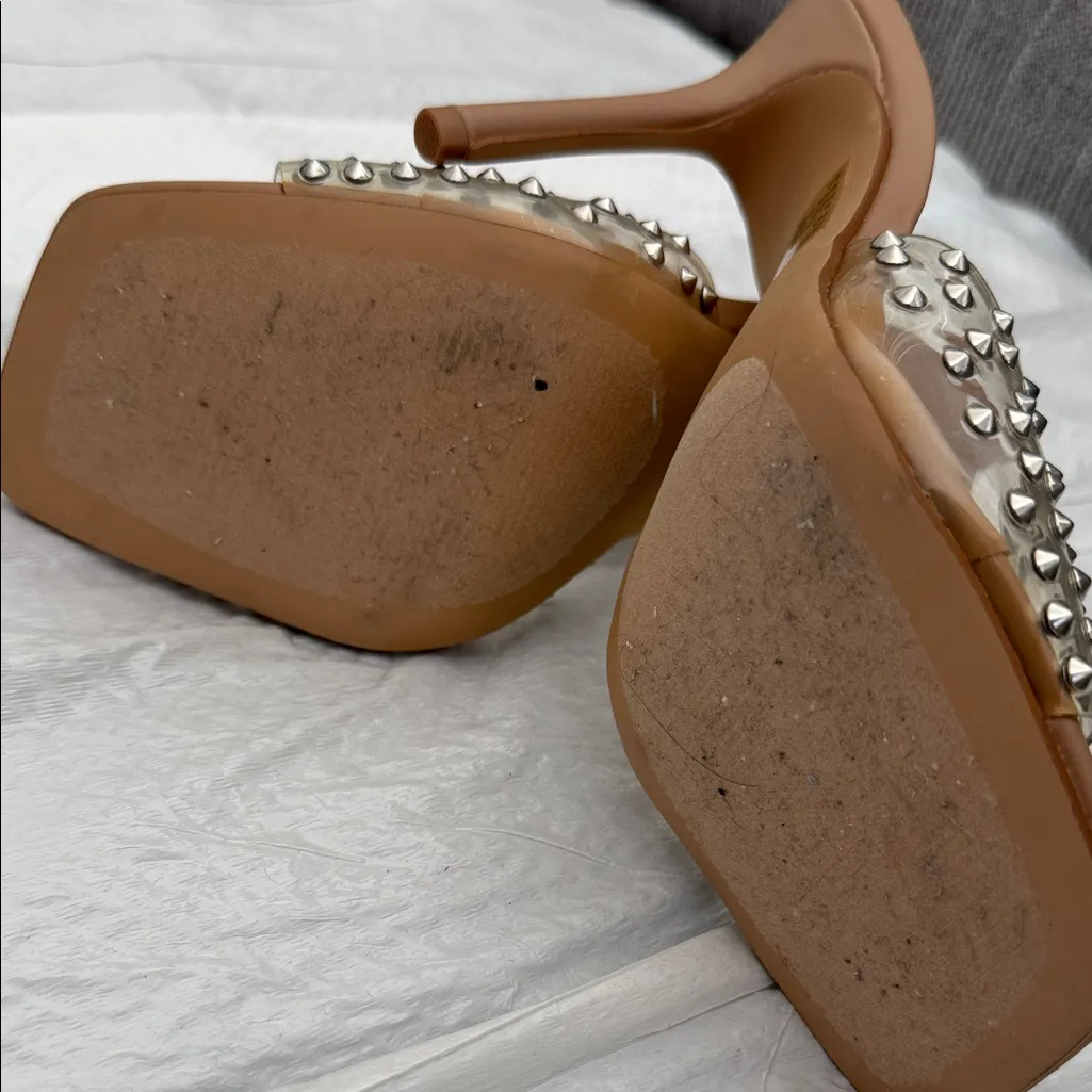 Steve Madden Clear PCV Silver Studded Heels - Image 5