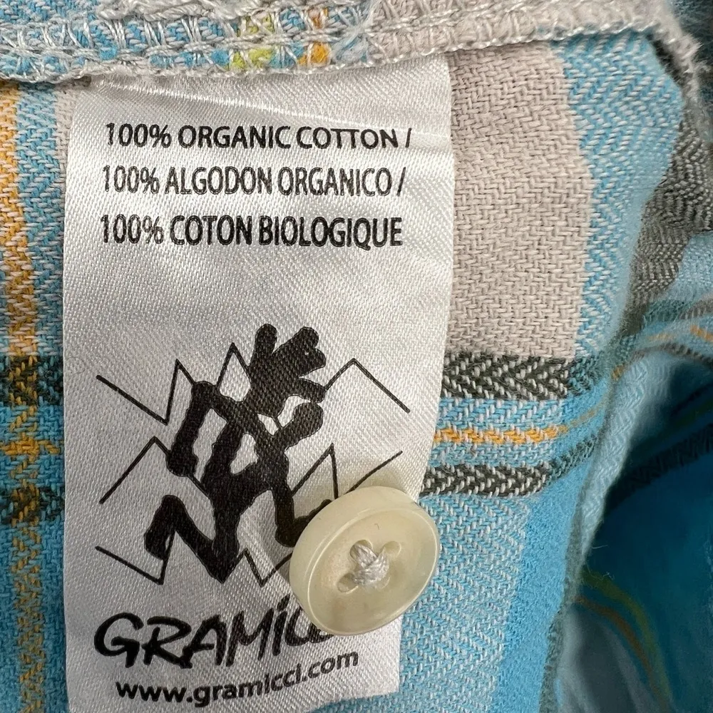 Gramicci Womens Shirt Blue Plaid Button Up Flannel Eco Organic Cotton Small - Image 6