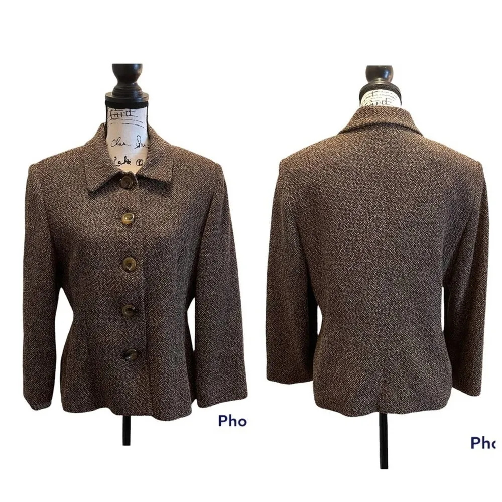 Louben Blazer Jacket Brown Size 10 Tweed business Preppy workwear - Image 10