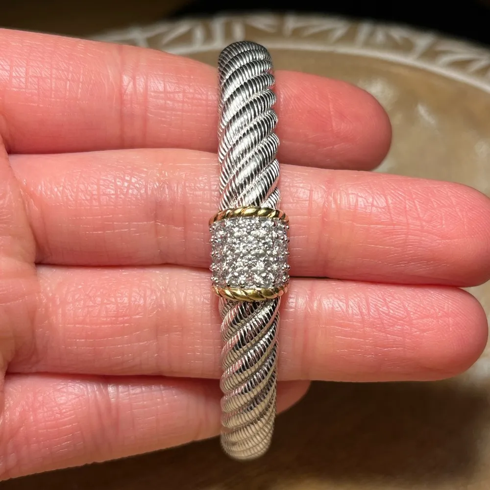 Diamonique CZ Sterling Silver Hinged Cuff Bracelet - Image 13