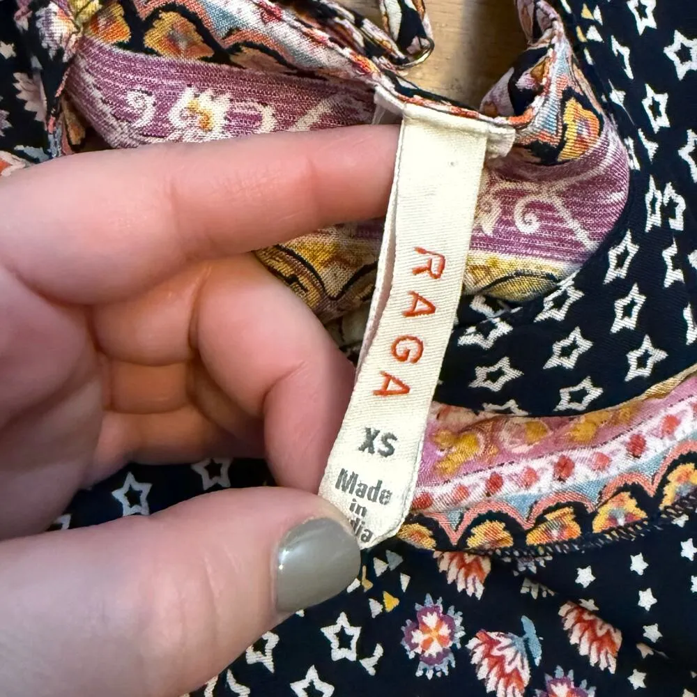 Raga Women’s XS Blue Pink Flower Star Ruffle Spaghetti Strap Babydoll Crop Top - Image 5