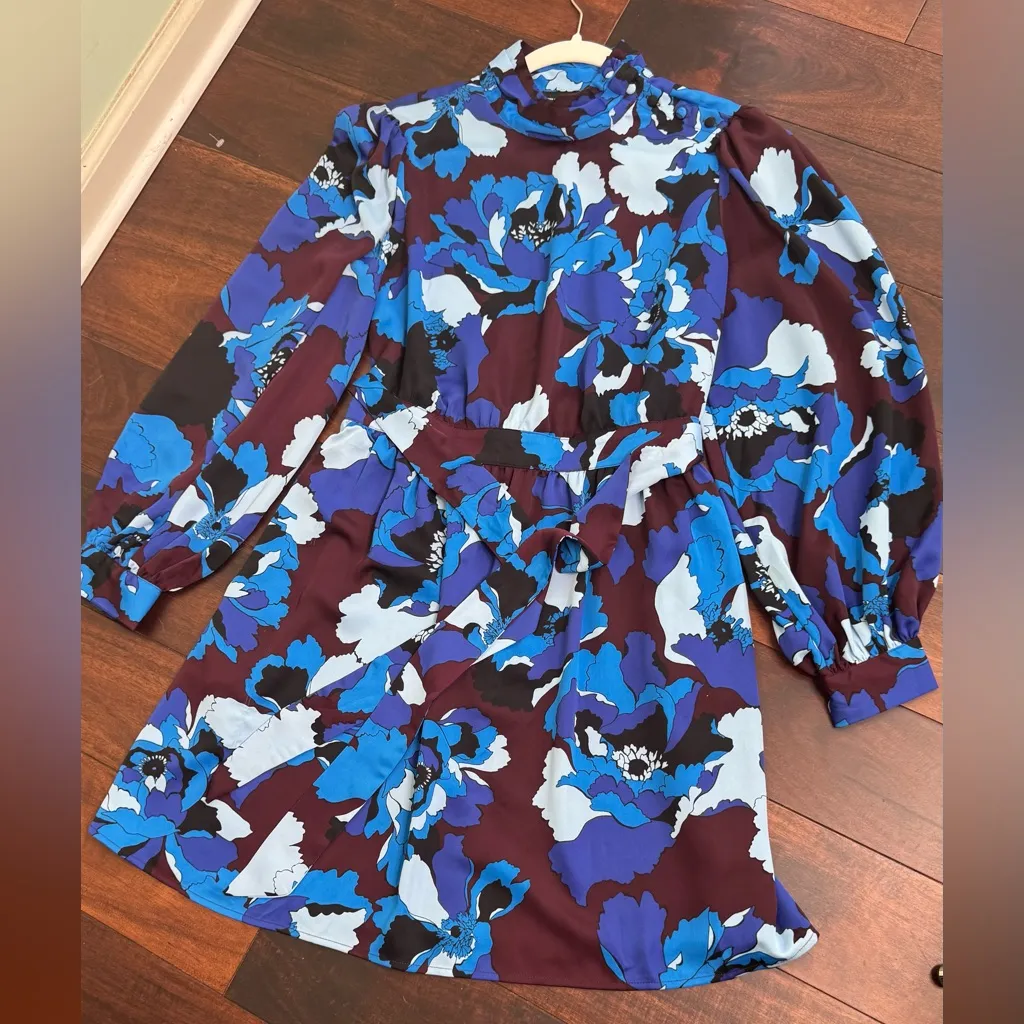 Who What Wear High Neck Long Sleeve Dress Peony Passion Womens Size Medium - Image 9